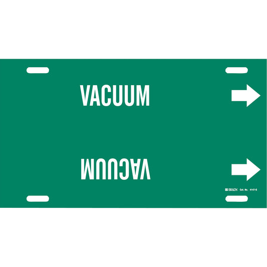 Brady "Vacuum" Pipe Marker, Strap-On, 10" H x 24" W, White on Green