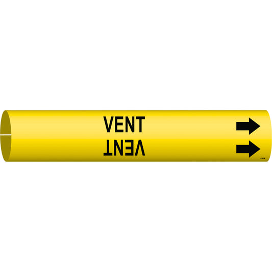 Brady "Vent" Pipe Marker, Snap-On, 13/16" H x 13/16" W, Black on Yellow