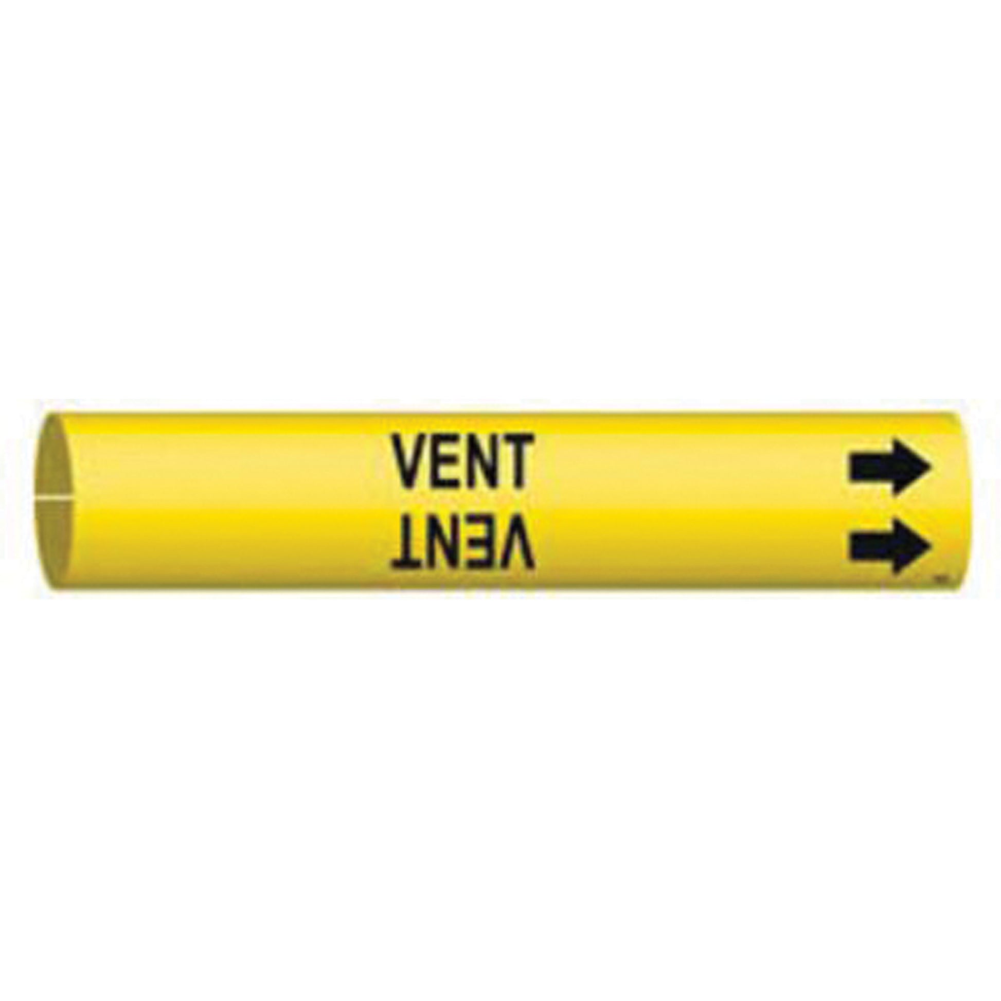 Brady "Vent" Pipe Marker, Snap-On, 2" H x 2" W, Black on Yellow