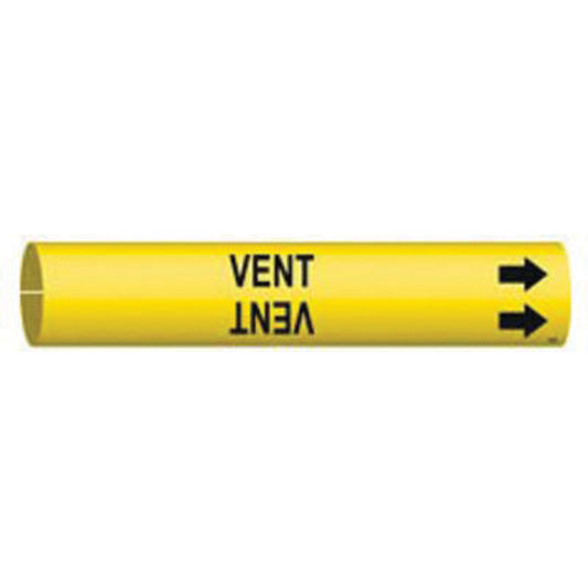 Brady "Vent" Pipe Marker, Snap-On, 2" H x 2" W, Black on Yellow