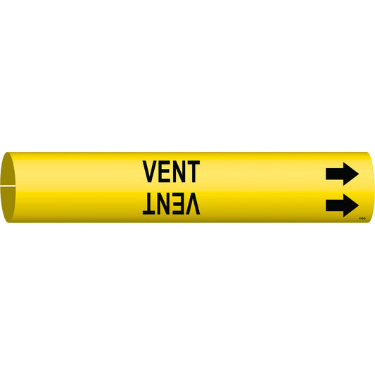 Brady "Vent" Pipe Marker, Snap-On, 2-13/16" H x 2-13/16" W, Black on Yellow