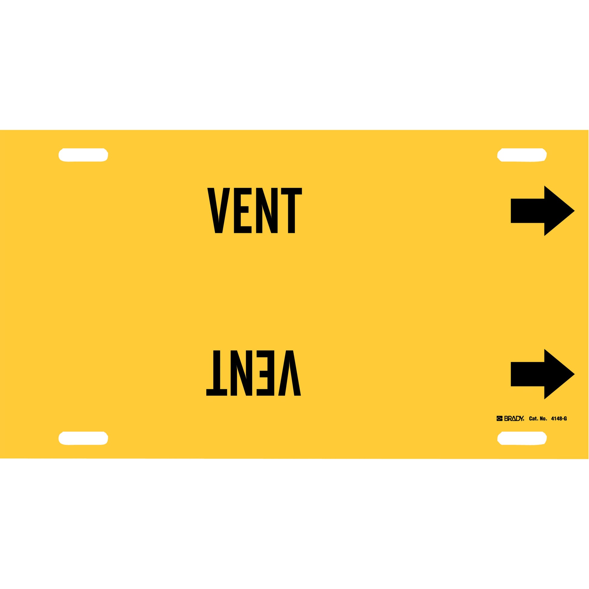 Brady "Vent" Pipe Marker, Strap-On, 10" H x 24" W, Black on Yellow