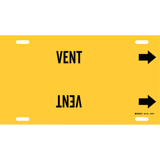 Brady "Vent" Pipe Marker, Strap-On, 10" H x 24" W, Black on Yellow