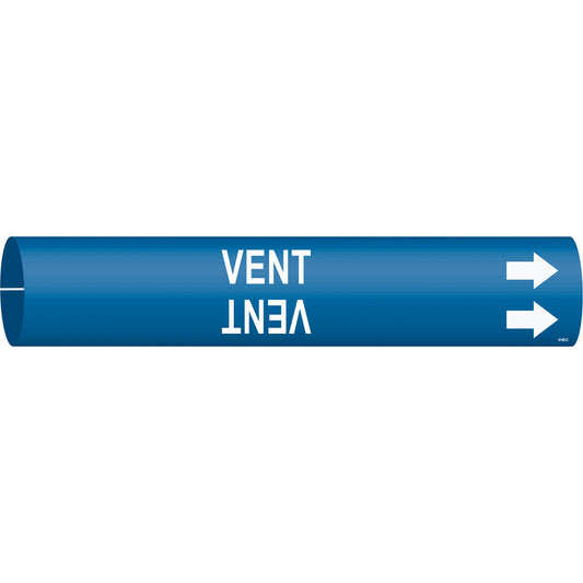 Brady "Vent" Pipe Marker, Snap-On, 2" H x 2" W, White on Blue