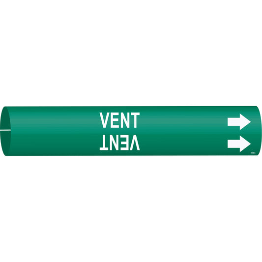 Brady "Vent" Pipe Marker, Snap-On, 2" H x 2" W, White on Green