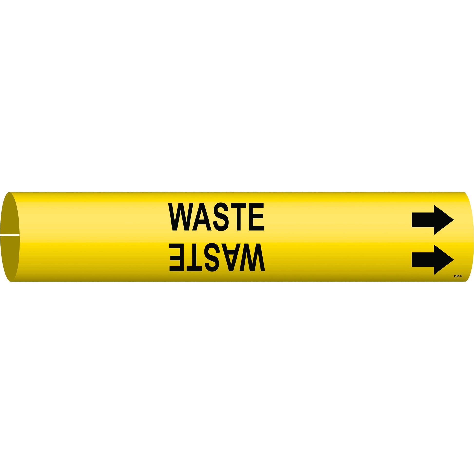 Brady "Waste" Pipe Marker, Snap-On, 2" H x 2" W, Black on Yellow