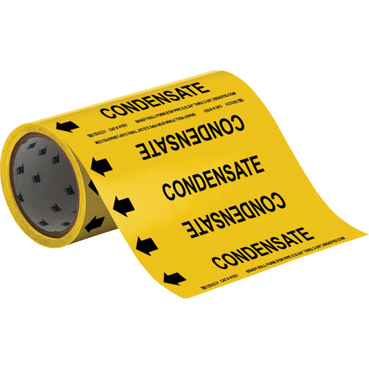 Brady "Condensate" Roll Form Pipe Markers, Self-Adhesive, Cuttable H x 8" W, Black on Yellow