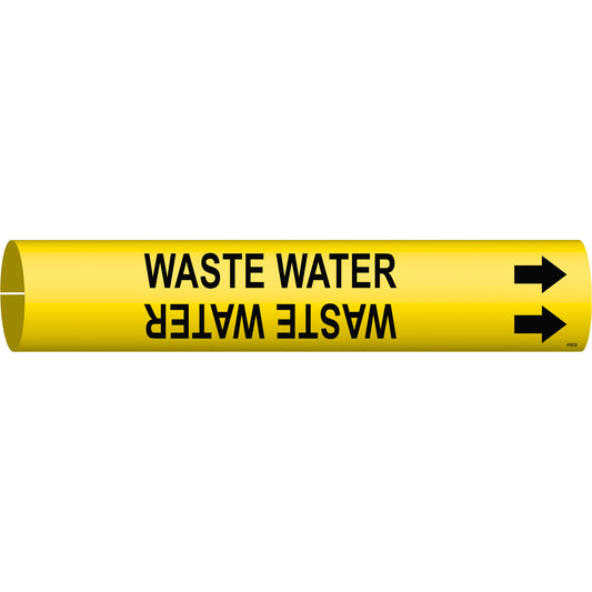 Brady "Waste Water" Pipe Marker, Snap-On, 2-13/16" H x 2-13/16" W, Black on Yellow