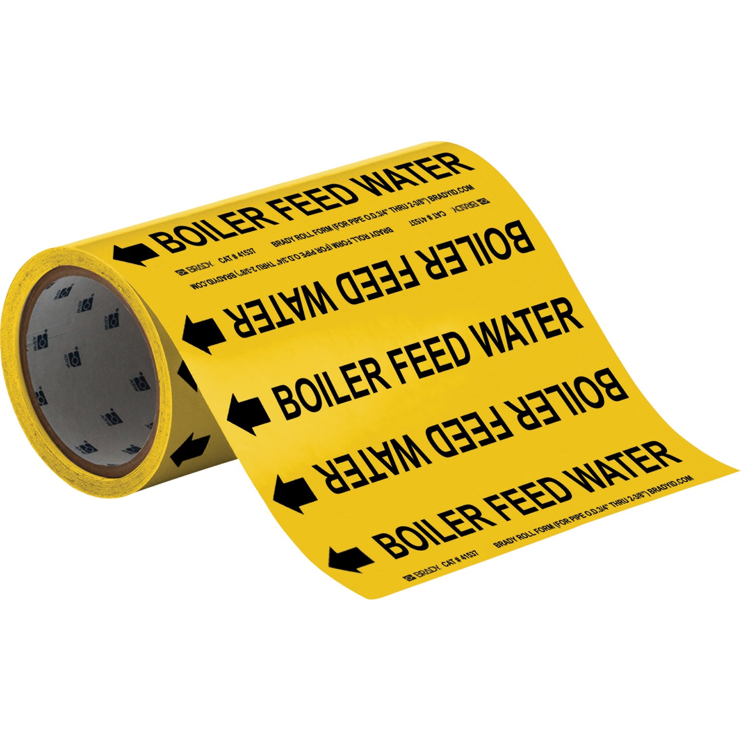 Brady "Boiler Feed Water" Roll Form Pipe Marker, Self-Adhesive, Cuttable H x 8" W, Black on Yellow