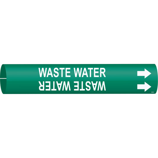 Brady "Waste Water" Pipe Marker, Snap-On, 2" H x 2" W, White on Green