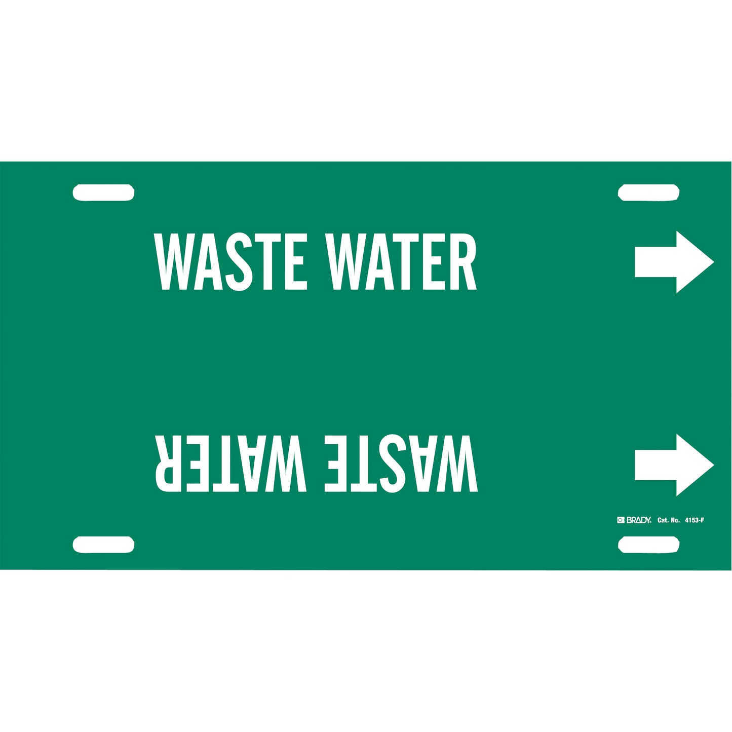 Brady "Waste Water" Pipe Marker, Strap-On, 8" H x 16" W, White on Green