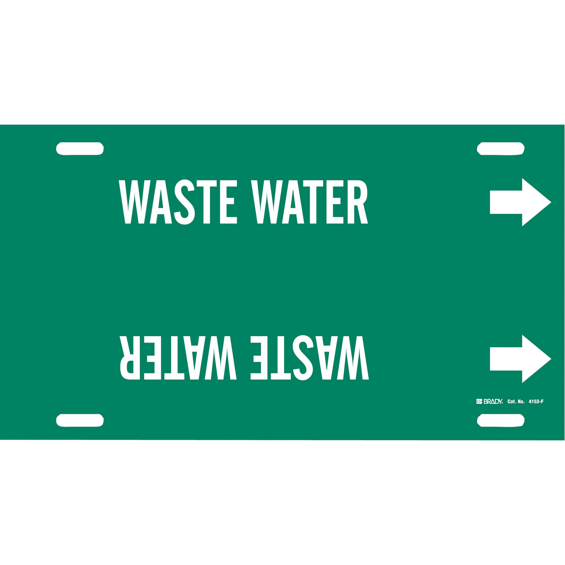 Brady "Waste Water" Pipe Marker, Strap-On, 8" H x 16" W, White on Green