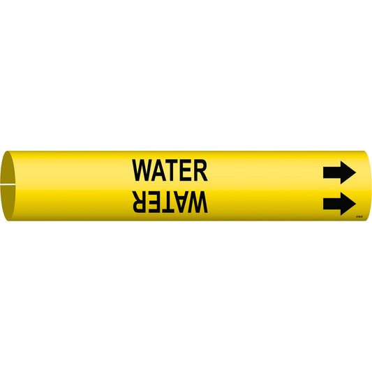Brady "Water" Pipe Marker, Snap-On, 2-13/16" H x 2-13/16" W, Black on Yellow