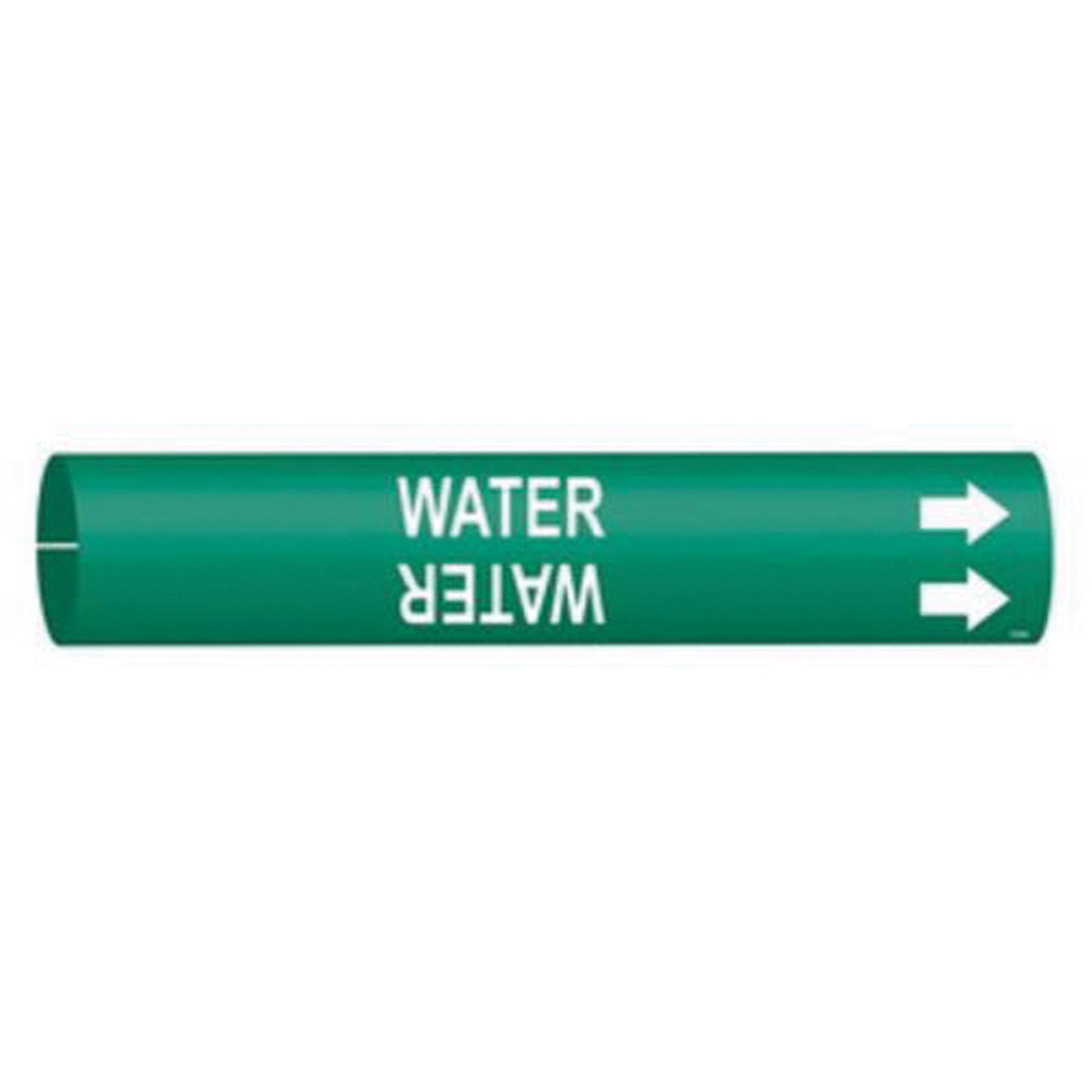 Brady "Water" Pipe Marker, Snap-On, 7/8" H x 7/8" W, White on Green