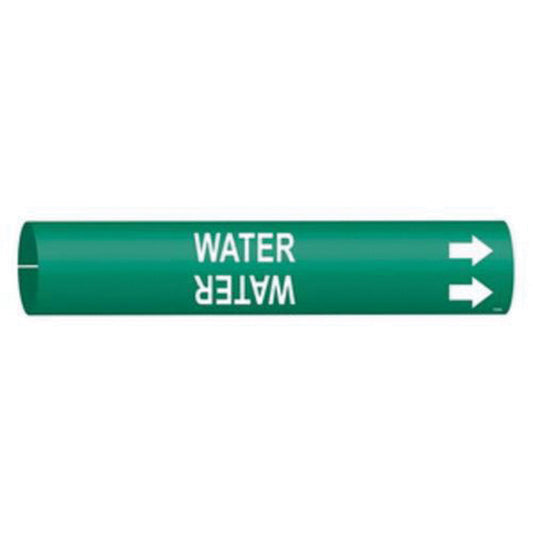 Brady "Water" Pipe Marker, Snap-On, 7/8" H x 7/8" W, White on Green