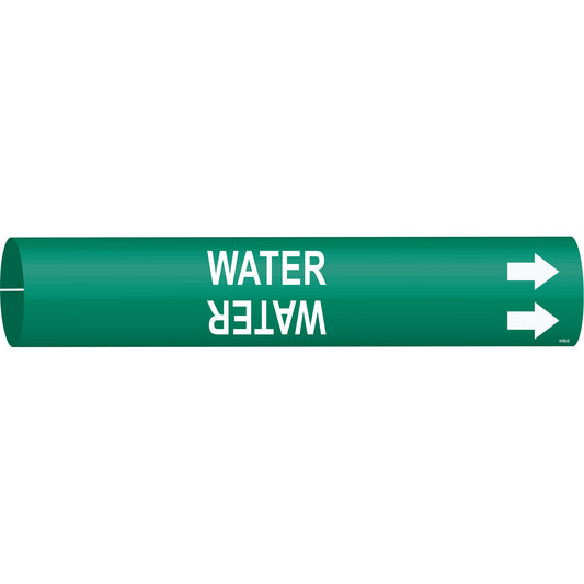 Brady "Water" Pipe Marker, Snap-On, 2-13/16" H x 2-13/16" W, White on Green