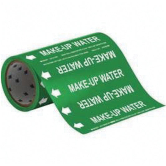 Brady "Make-Up Water" Roll Form Pipe Markers, Self-Adhesive, Cuttable H x 8" W, White on Green