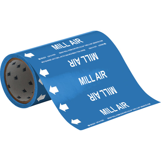 Brady "Mill Air" Roll Form Pipe Markers, Self-Adhesive, Cuttable H x 8" W, White on Blue
