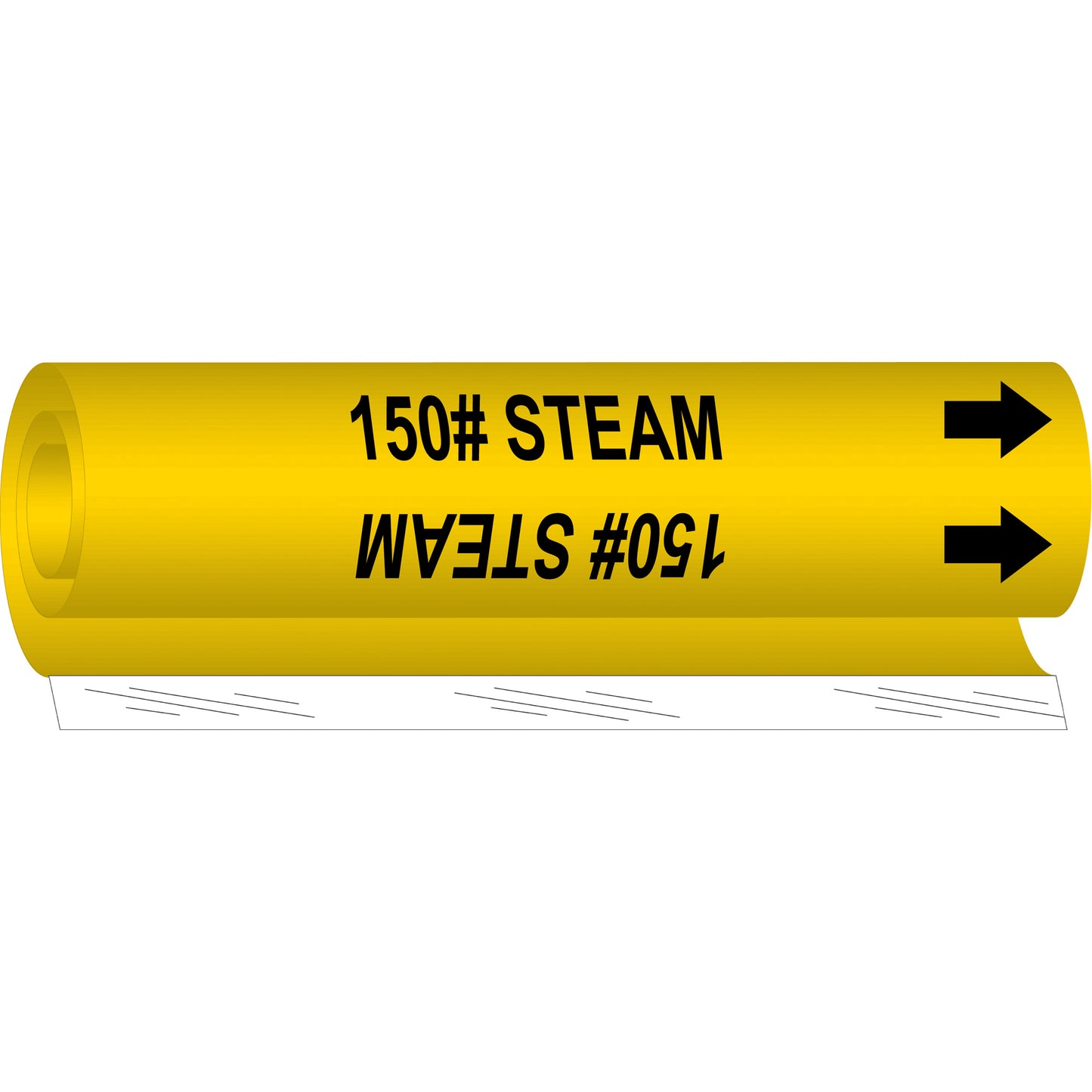 Brady "150# Steam" Pipe Marker, Wrap-Around, 26" H x 12" W, Black on Yellow