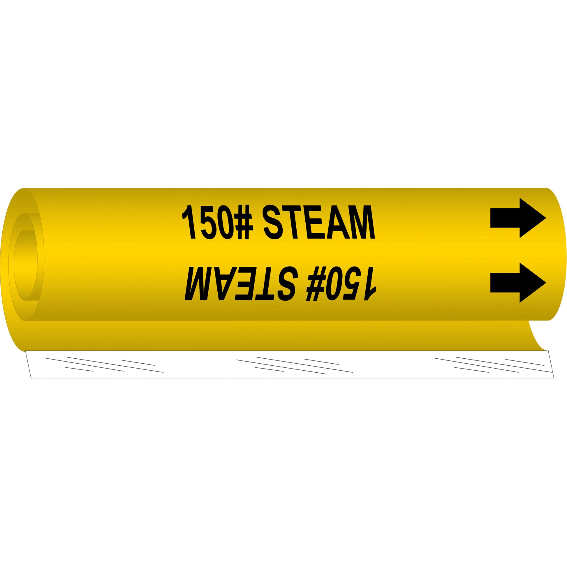 Brady "150# Steam" Pipe Marker, Wrap-Around, 26" H x 12" W, Black on Yellow