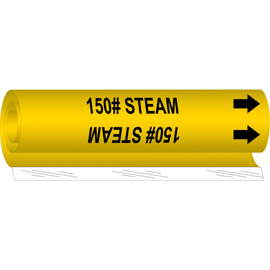Brady "150# Steam" Pipe Marker, Wrap-Around, 26" H x 12" W, Black on Yellow