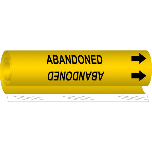 Brady "Abandoned" Pipe Marker, Wrap-Around, 26" H x 12" W, Black on Yellow