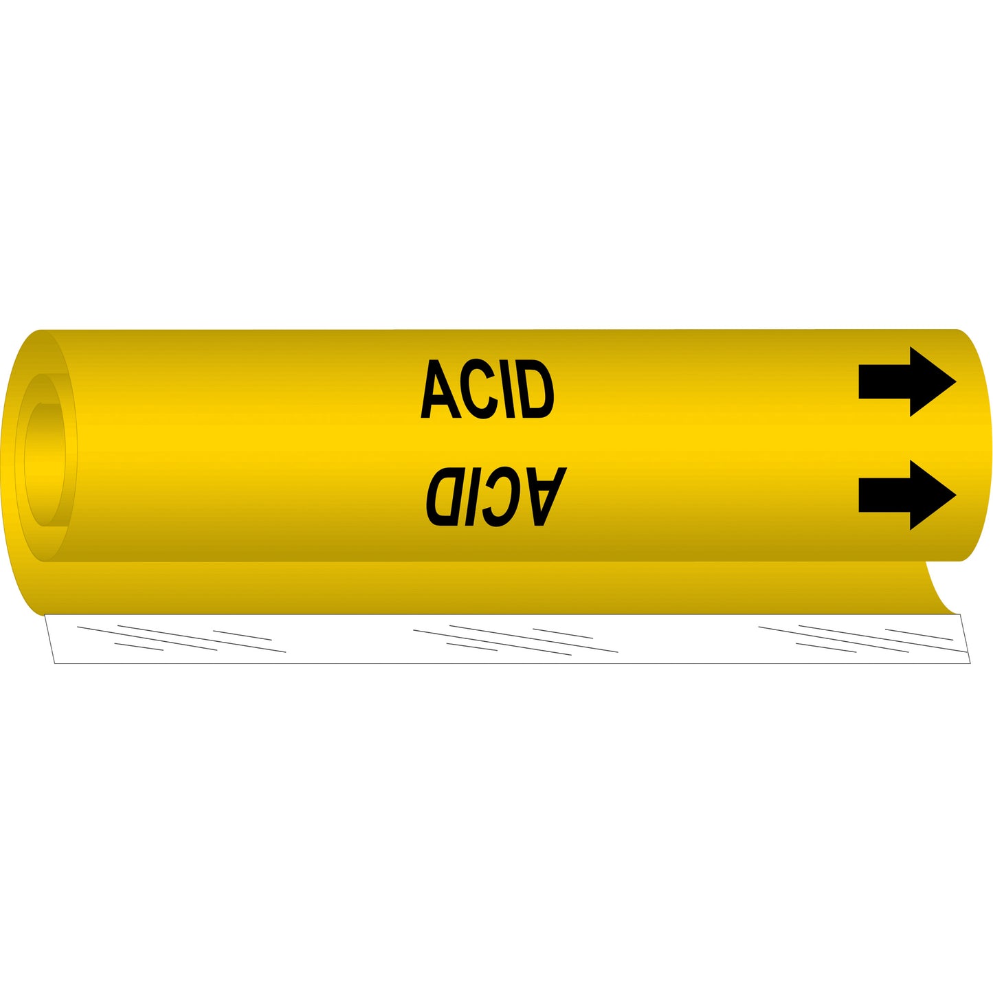 Brady "Acid" Pipe Marker, Wrap-Around, 26" H x 12" W, Black on Yellow