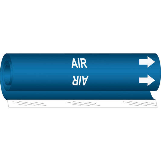 Brady "Air" Pipe Marker, Wrap-Around, 9" H x 8" W, White on Blue