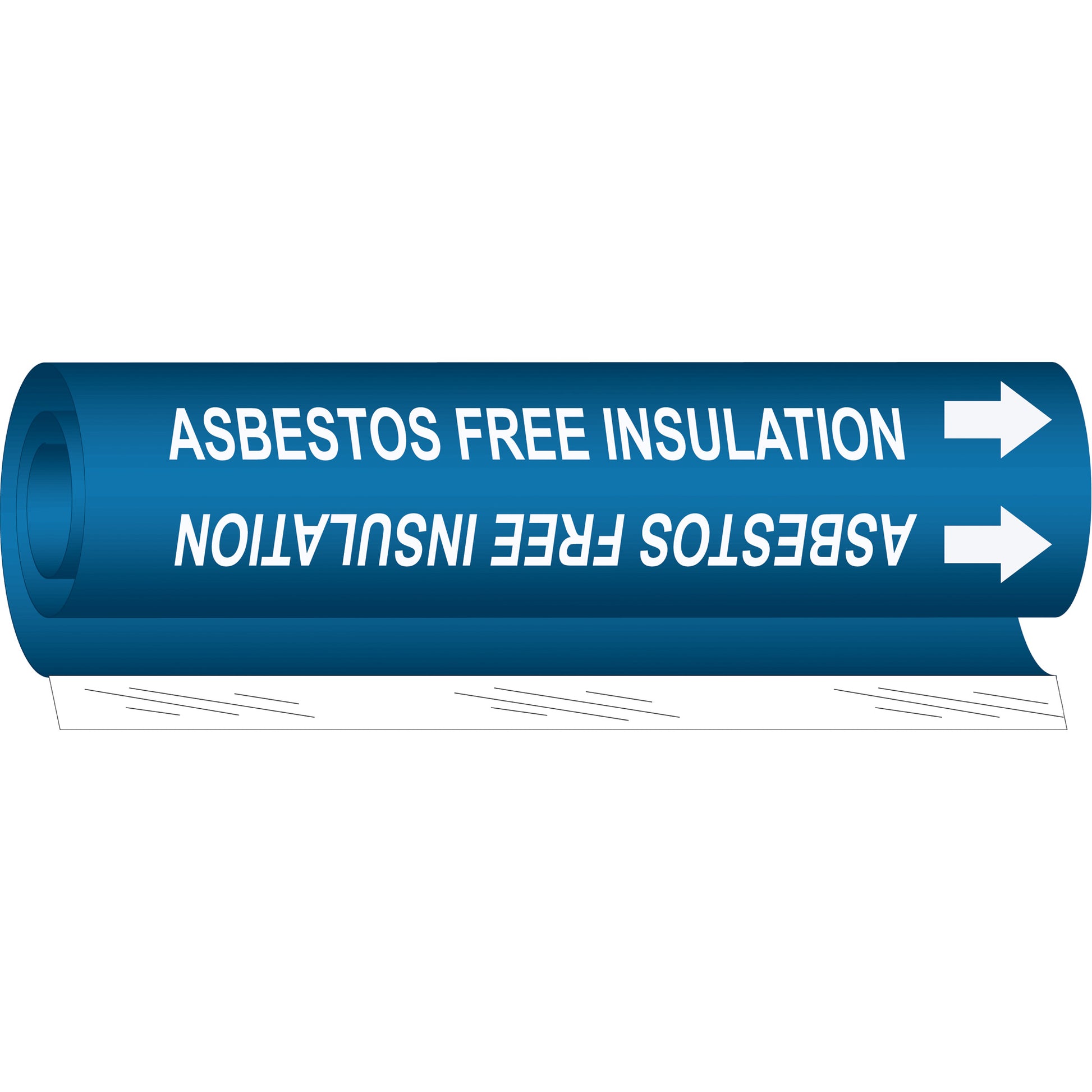 Brady "Asbestos Free Insulation" Pipe Marker, Wrap-Around, 9" H x 8" W, White on Blue