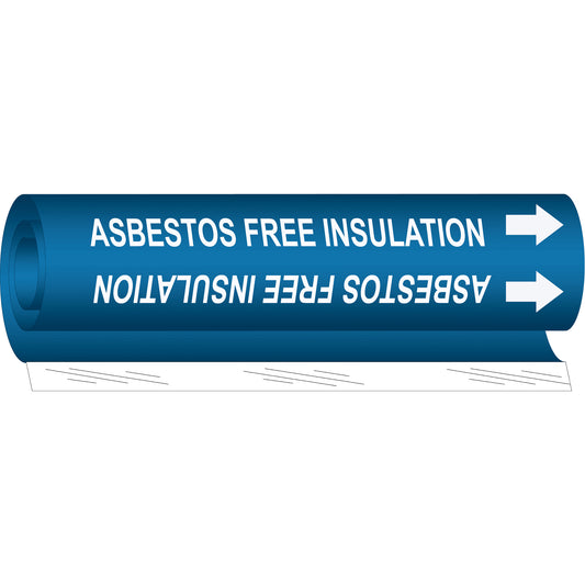Brady "Asbestos Free Insulation" Pipe Marker, Wrap-Around, 9" H x 8" W, White on Blue