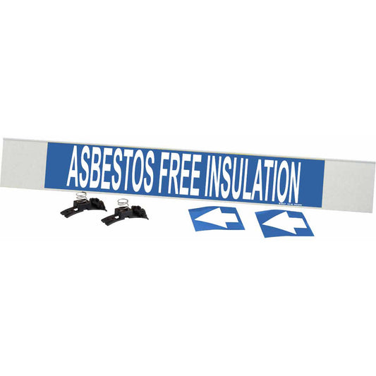 Brady "Asbestos Free" Pipe Marker, Fibreglass Carrier with Clips, 4" H x 24" W, White on Blue