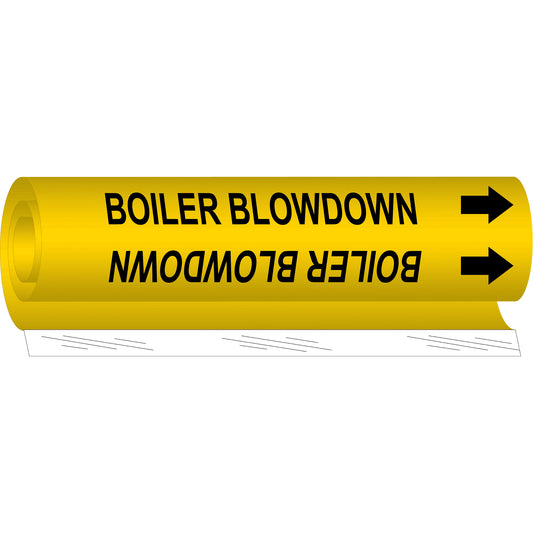 Brady "Boiler Blowdown" Pipe Marker, Wrap-Around, 5" H x 8" W, Black on Yellow