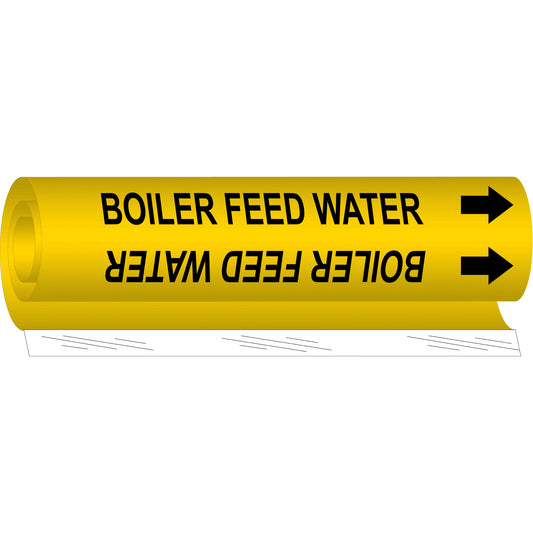 Brady "Boiler Feed Water" Pipe Marker, Wrap-Around, 9" H x 8" W, Black on Yellow