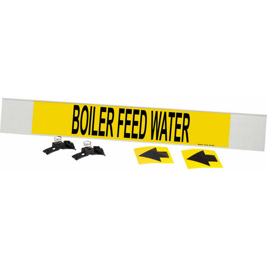 Brady "Boiler Feed Water" Pipe Marker, Fibreglass Carrier with Clips, 4" H x 24" W, Black on Yellow