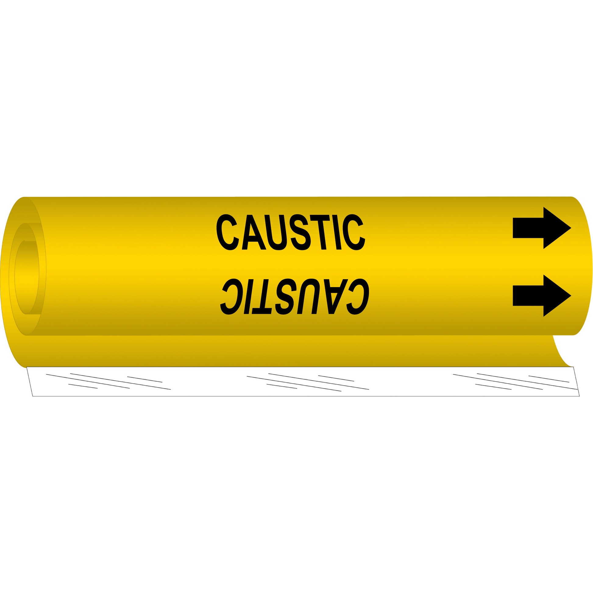 Brady "Caustic" Pipe Marker, Wrap-Around, 5" H x 8" W, Black on Yellow