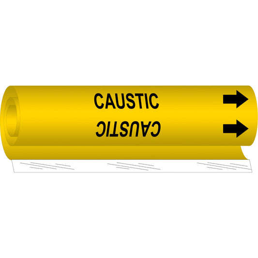 Brady "Caustic" Pipe Marker, Wrap-Around, 5" H x 8" W, Black on Yellow