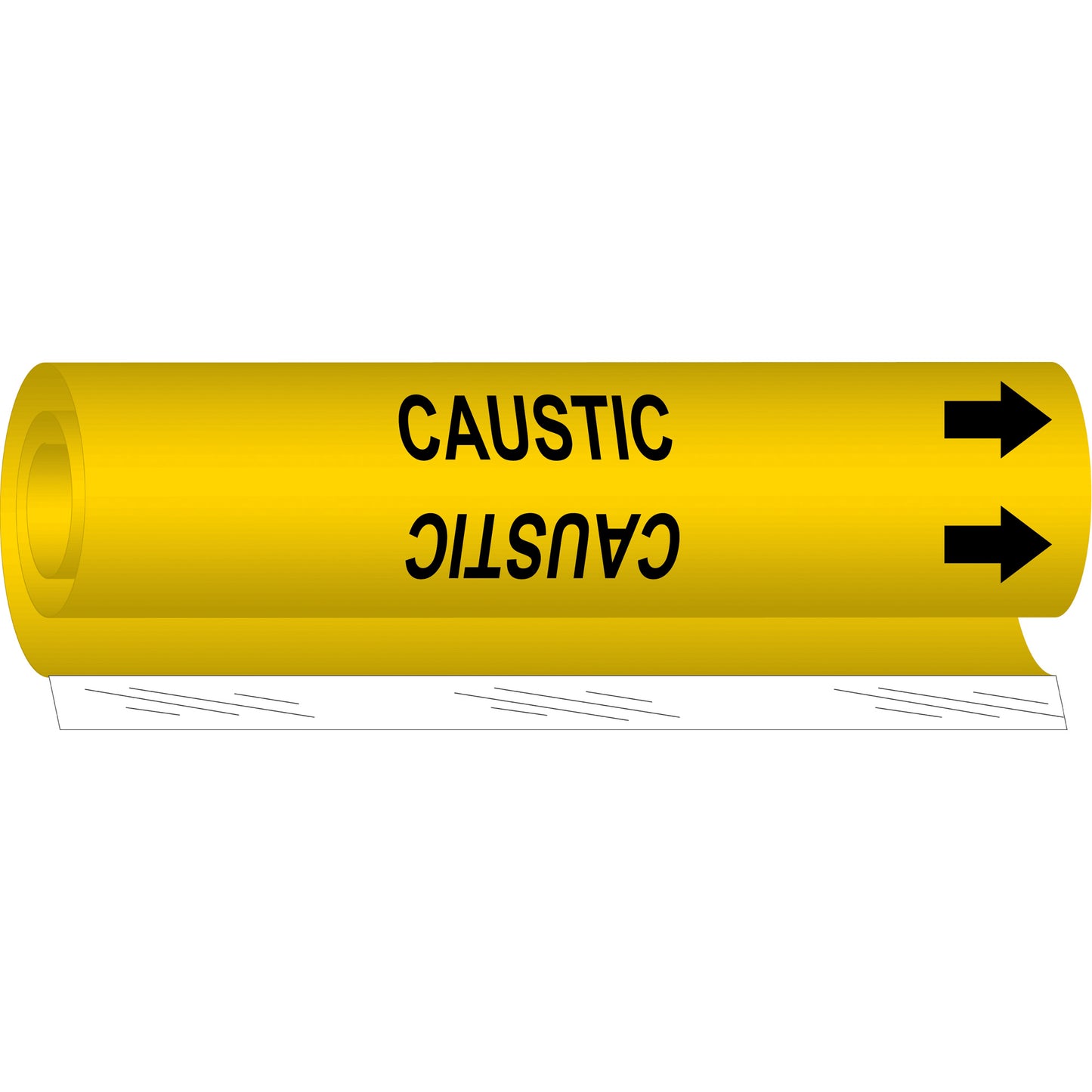 Brady "Caustic" Pipe Marker, Wrap-Around, 9" H x 8" W, Black on Yellow