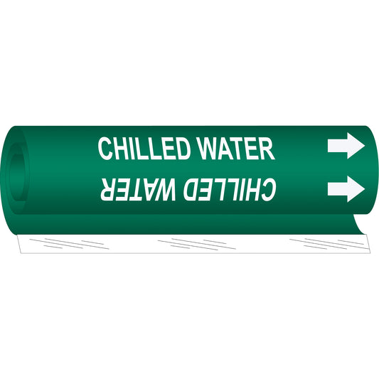 Brady "Chilled Water" Pipe Marker, Wrap-Around, 5" H x 8" W, White on Green