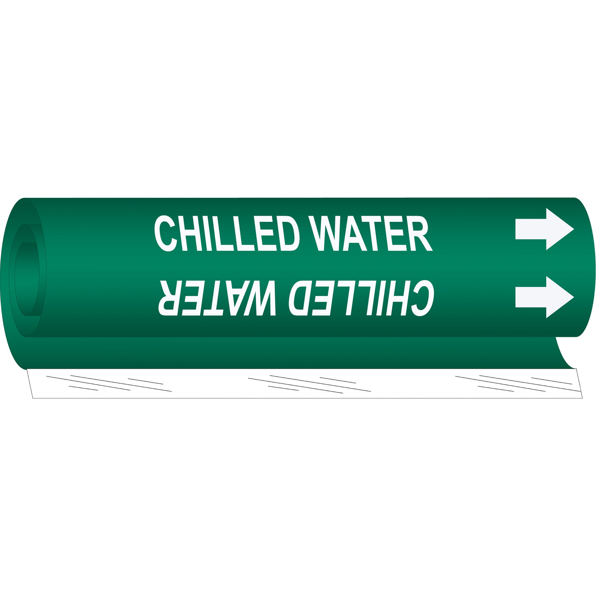 Brady "Chilled Water" Pipe Marker, Wrap-Around, 9" H x 8" W, White on Green