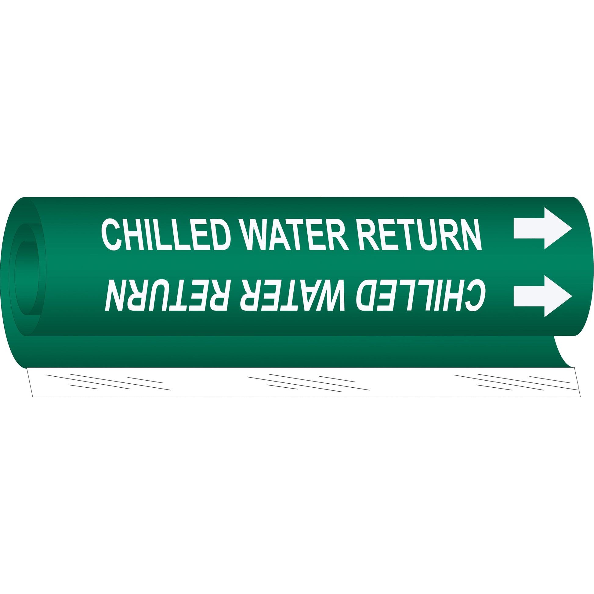 Brady "Chilled Water Return" Pipe Marker, Wrap-Around, 26" H x 12" W, White on Green