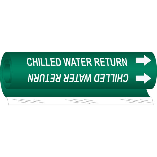 Brady "Chilled Water Return" Pipe Marker, Wrap-Around, 26" H x 12" W, White on Green