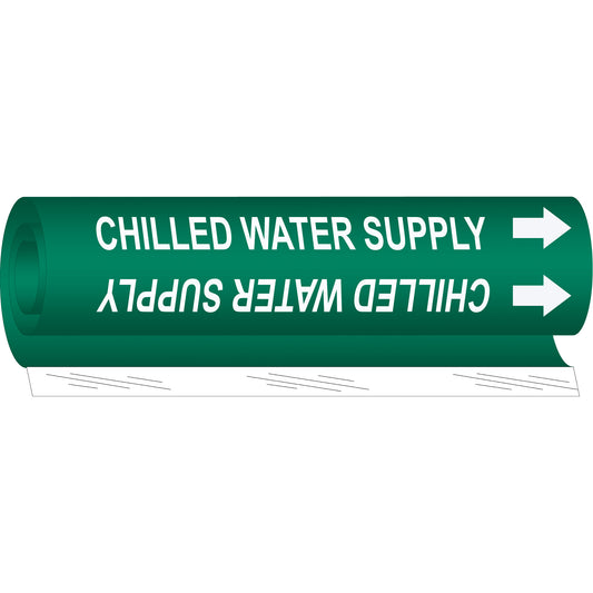 Brady "Chilled Water Supply" Pipe Marker, Wrap-Around, 5" H x 8" W, White on Green