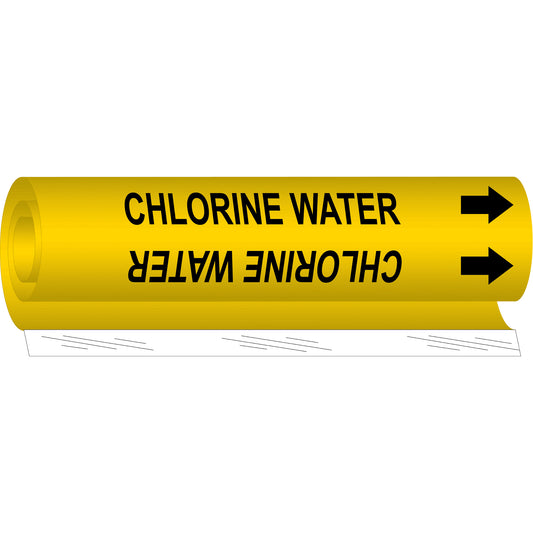 Brady "Chlorine Water" Pipe Marker, Wrap-Around, 5" H x 8" W, Black on Yellow