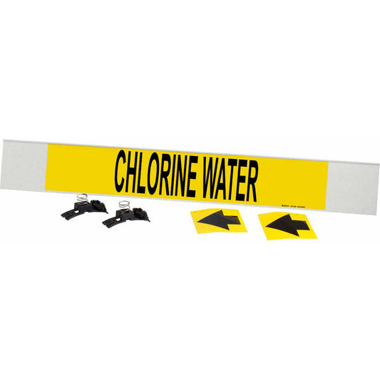 Brady "Chlorine Water" Pipe Marker, Fibreglass Carrier with Clips, 4" H x 24" W, Black on Yellow