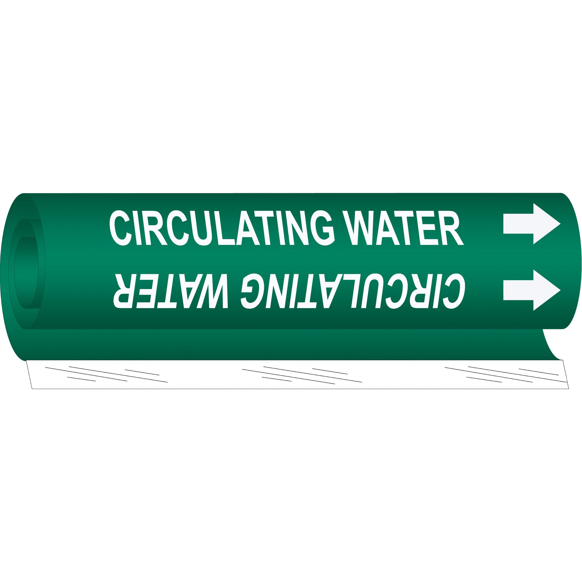 Brady "Circulating Water" Pipe Marker, Wrap-Around, 9" H x 8" W, White on Green