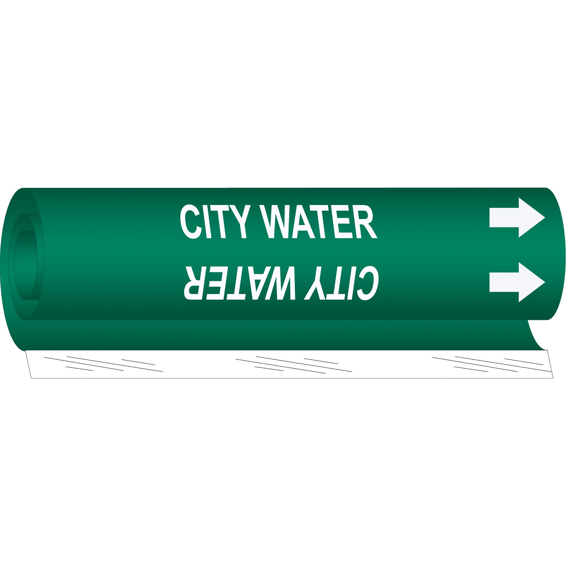 Brady "City Water" Pipe Marker, Wrap-Around, 26" H x 12" W, White on Green
