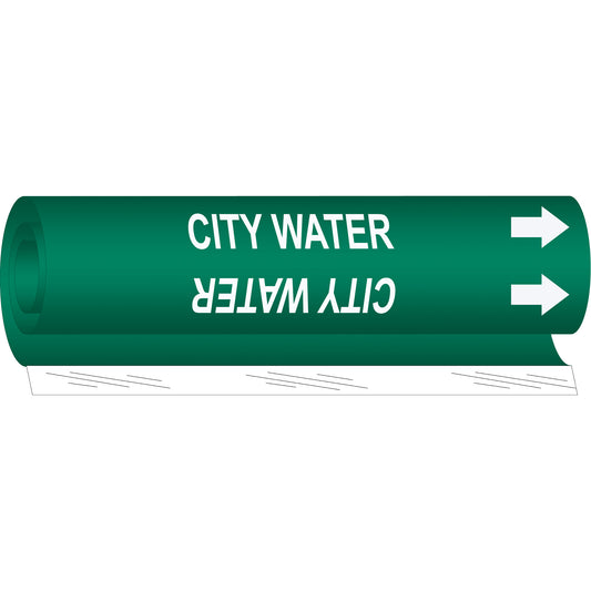 Brady "City Water" Pipe Marker, Wrap-Around, 26" H x 12" W, White on Green