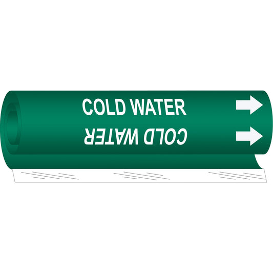 Brady "Cold Water" Pipe Marker, Wrap-Around, 5" H x 8" W, White on Green