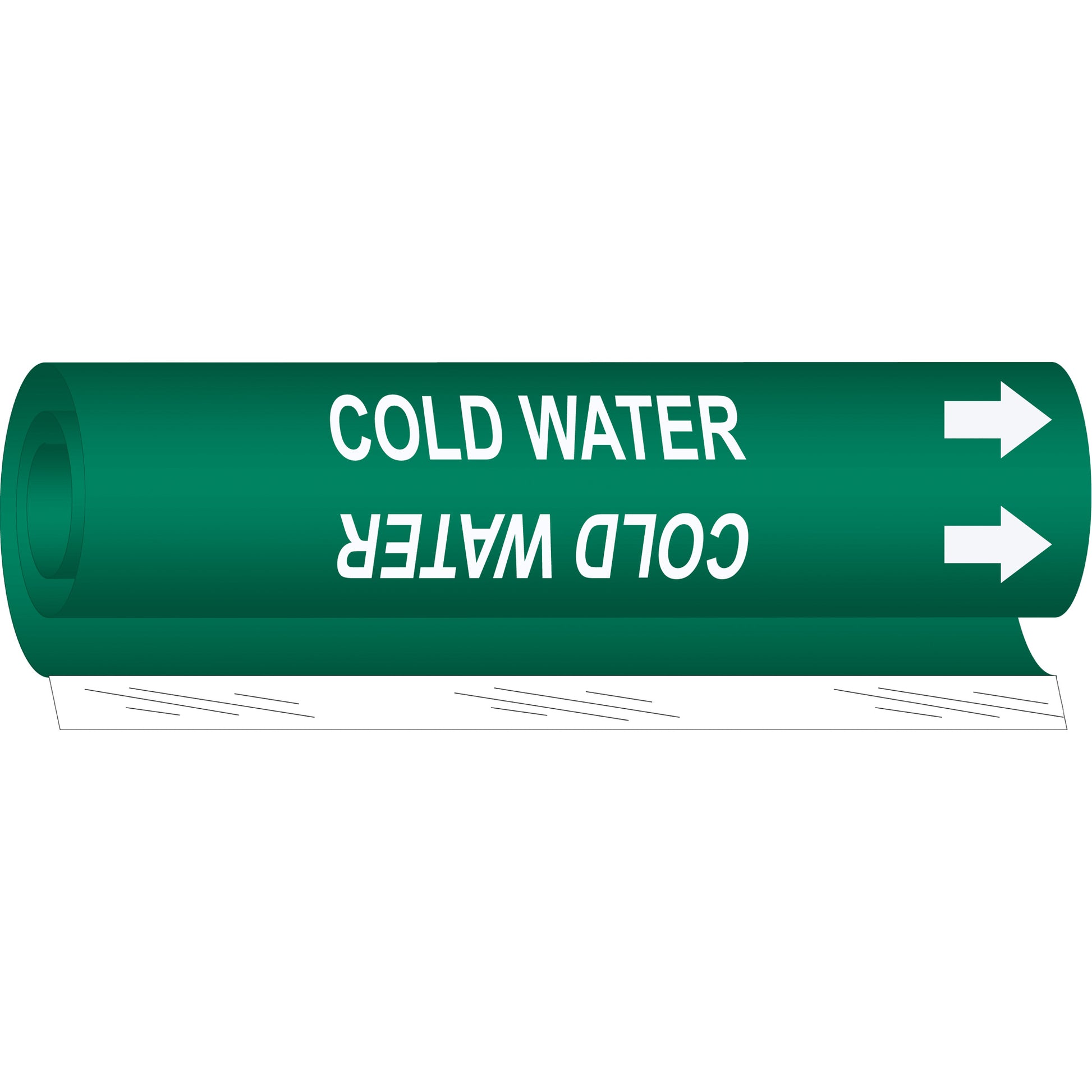 Brady "Cold Water" Pipe Marker, Wrap-Around, 26" H x 12" W, White on Green