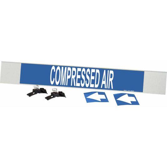 Brady "Compressed Air" Pipe Marker, Fibreglass Carrier with Clips, 4" H x 24" W, White on Blue